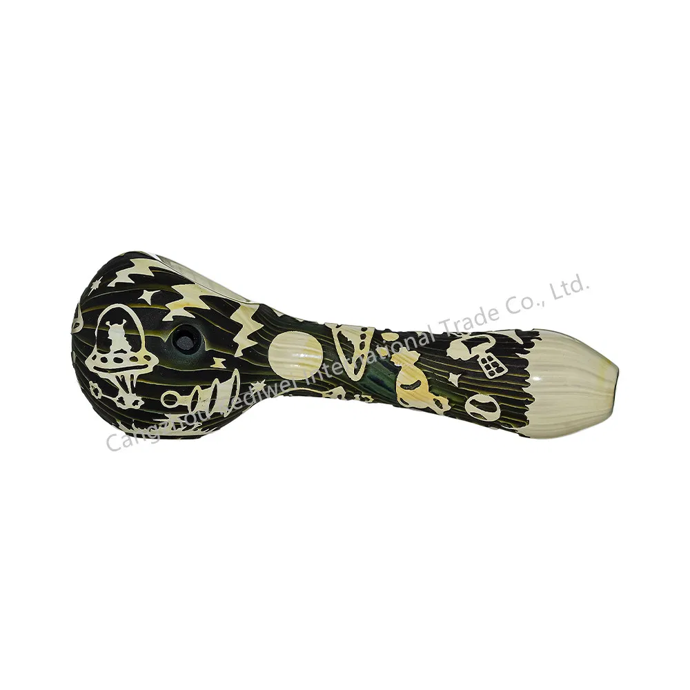 Premium Deep Sandblasted Glass Smoking Pipe Hand Pipe with Spaceship Graphic
