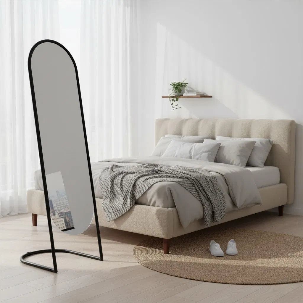 Black Metal Arched Dressing Mirror: Perfect for Bedroom & Dressing Area