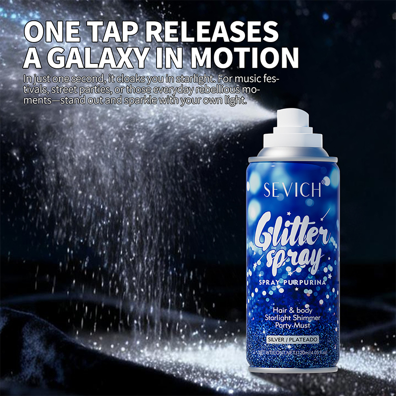 Private Label Glitter Powder Spray 120ml Hair Styling Silvery Highlighter Shiny Makeup Body Spray Glitter for Hair