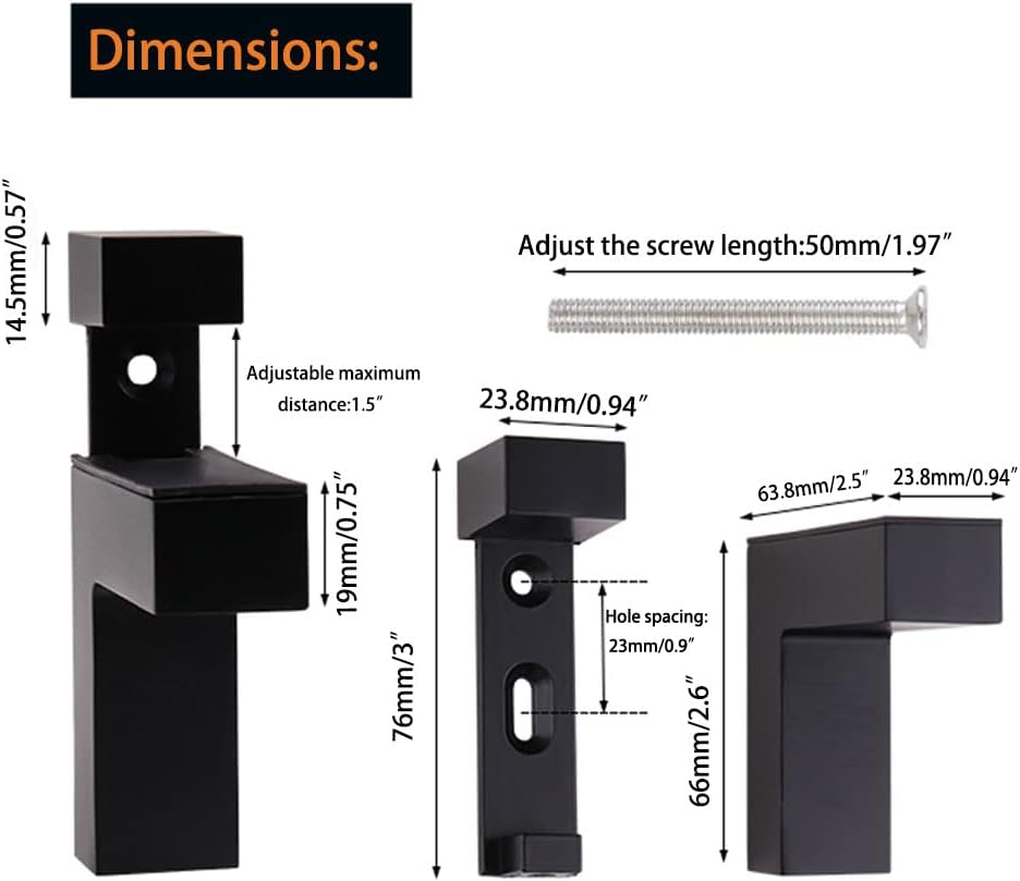 Metal Adjustable Floating Shelf Hardware, Wood/Glass Shelf Bracket Wall Mount, (Black)