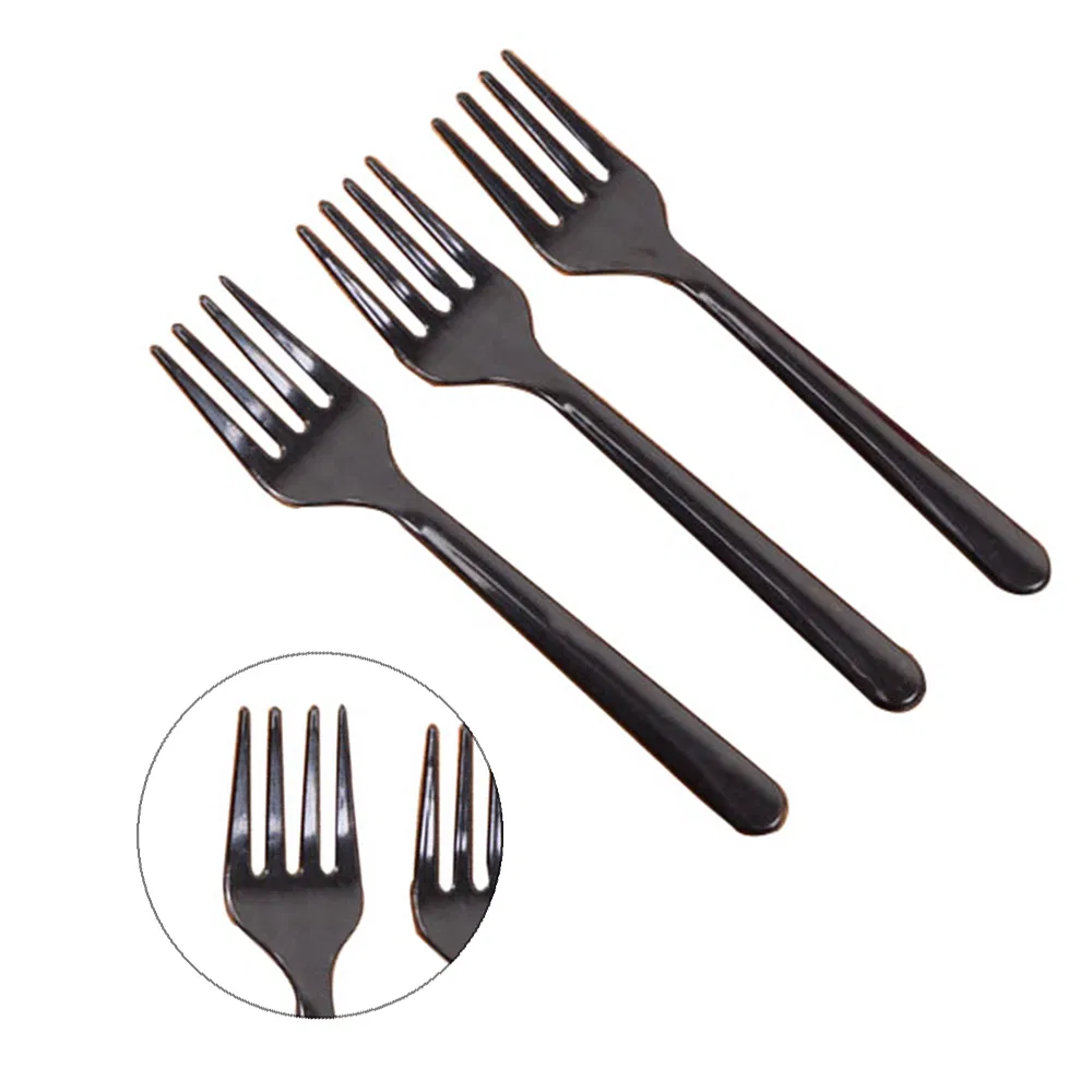 Disposable Plastic Cake Fork for Dessert Disposable Transparent Black Fruit Birthday Decor Tableware