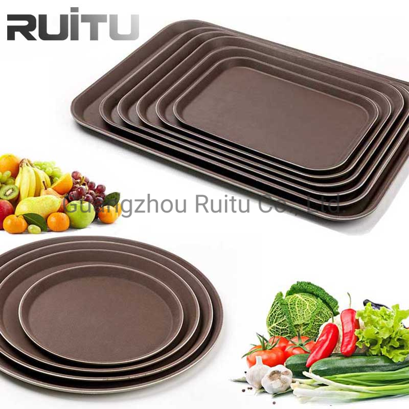 Cafe Restaurant Canteen Hotel Sublimation Service Non Slip Rubber Surface Fiberglass Breakfast Fast Food Drink Cocktail Appetizer Server Plastic Serving Tray