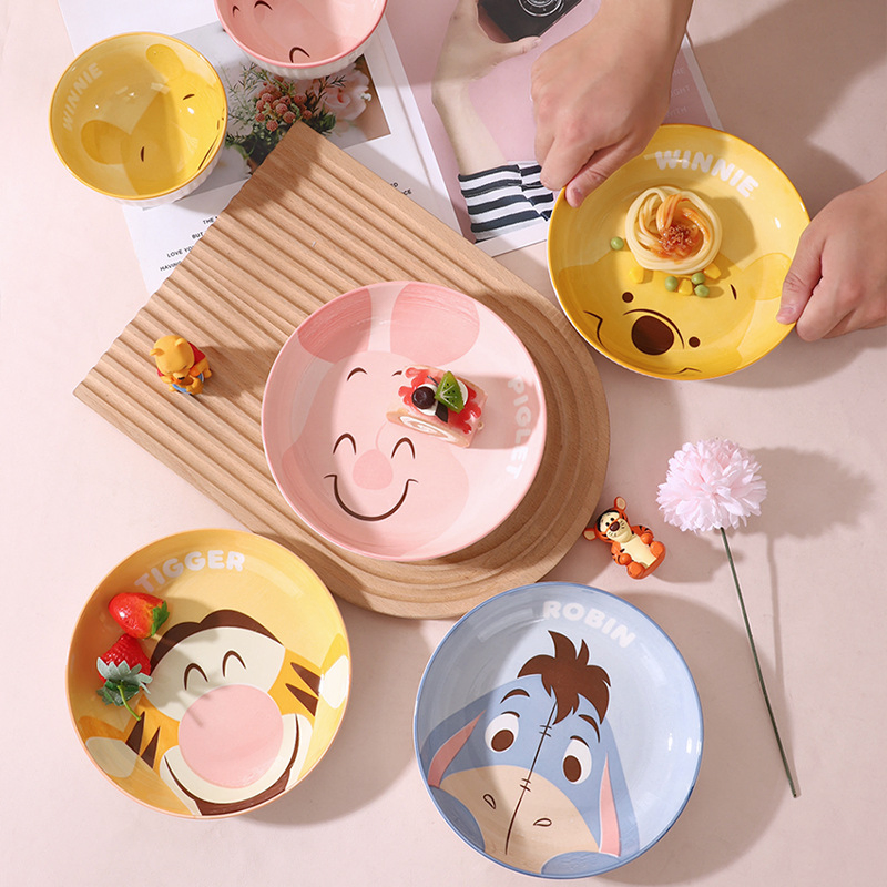 8"Coup Moon Soup Plate with Cartoon Decal Stoneware Ceramic Porcelain Tableware