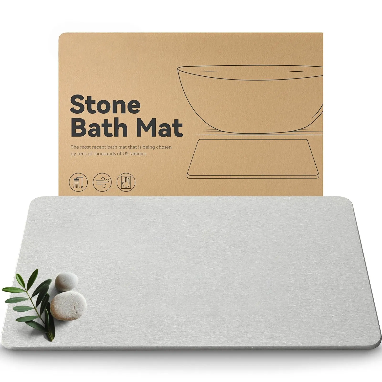 Stone Bath Mat Dries Quickly Non-Slip Diatomaceous Earth Bath Mats for Bathroom Super Absorbent Stone Shower Mat
