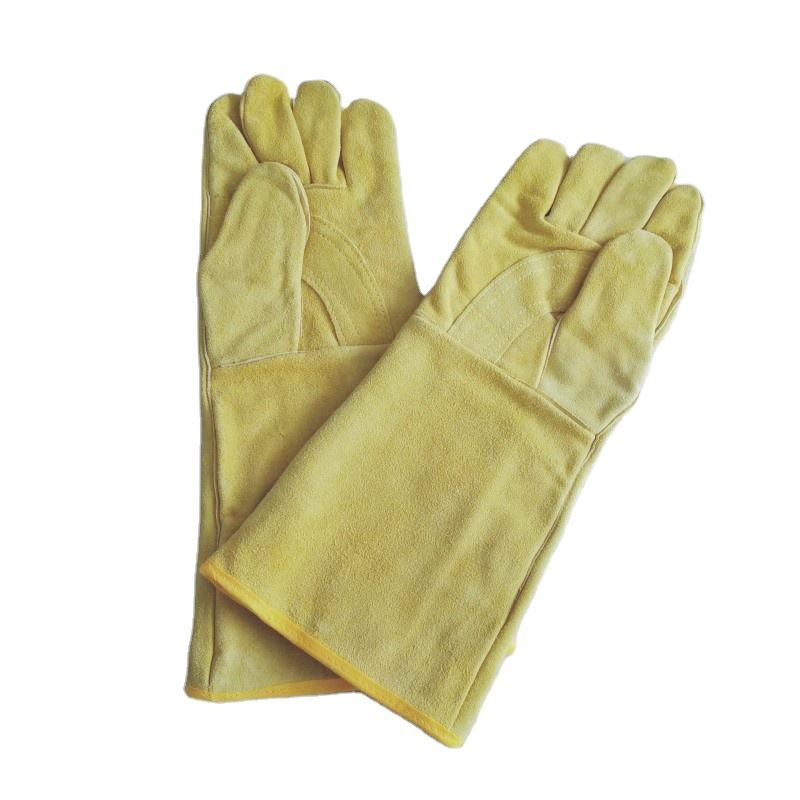 Length 39cm Heat Resistant Durable Cowhide Mitts Leather BBQ Gloves for Outdoor Working