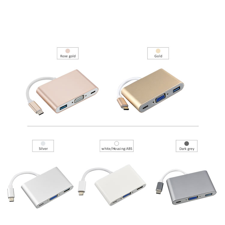 Factory Wholesale Type-C to VGA USB3.0 Adapter with Pd Charging Port