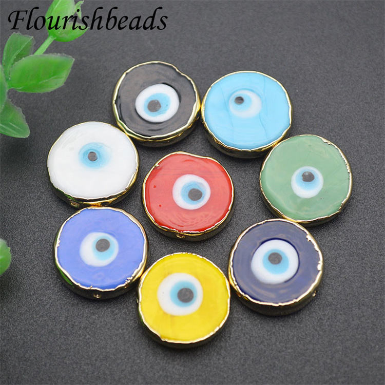 Gold-Plated Bright Color Round Royal Blue Evil Eye Glass Coloured Glaze Beads
