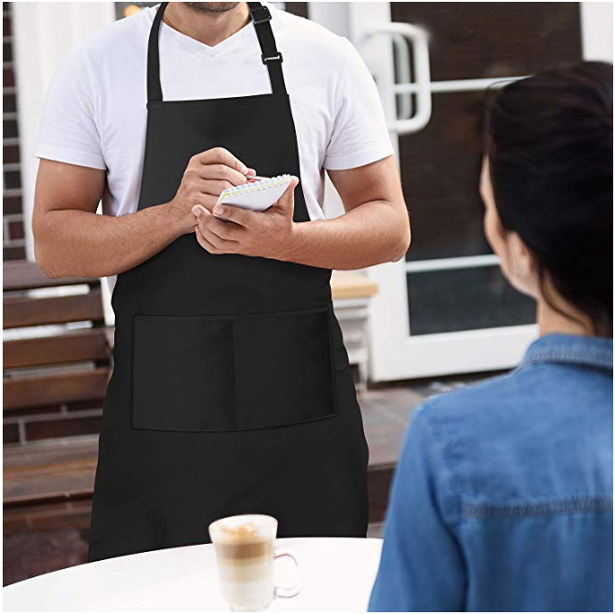 Custom Cotton Waiters Coffee Uniform Blank Bib Apron for Repast Industry Promotion with Printing Logo Design Embroidery Apron Adjustable Ties