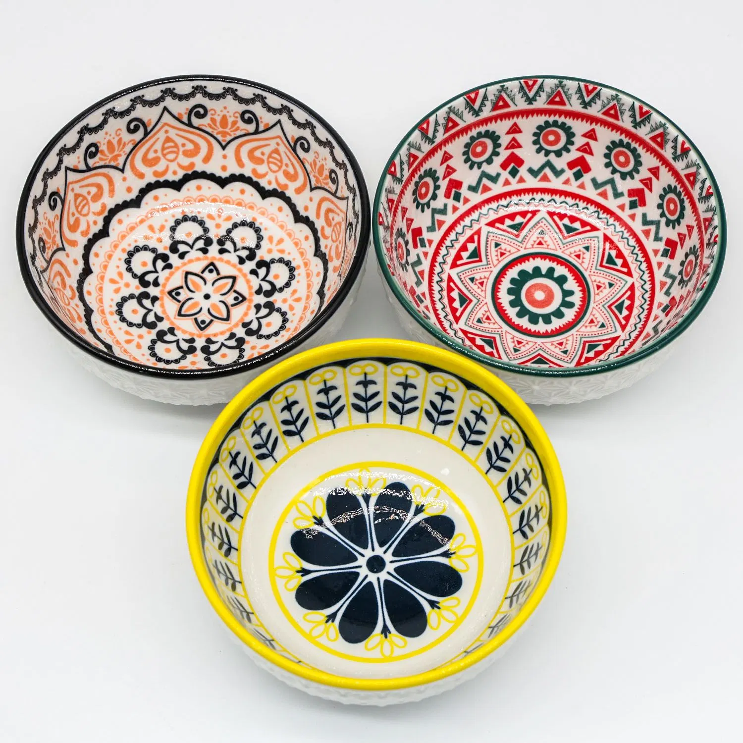 Eco-Friendly Emboss Printed Bowl 4.5"for Stylish Dining Experiences Ceramic Tableware