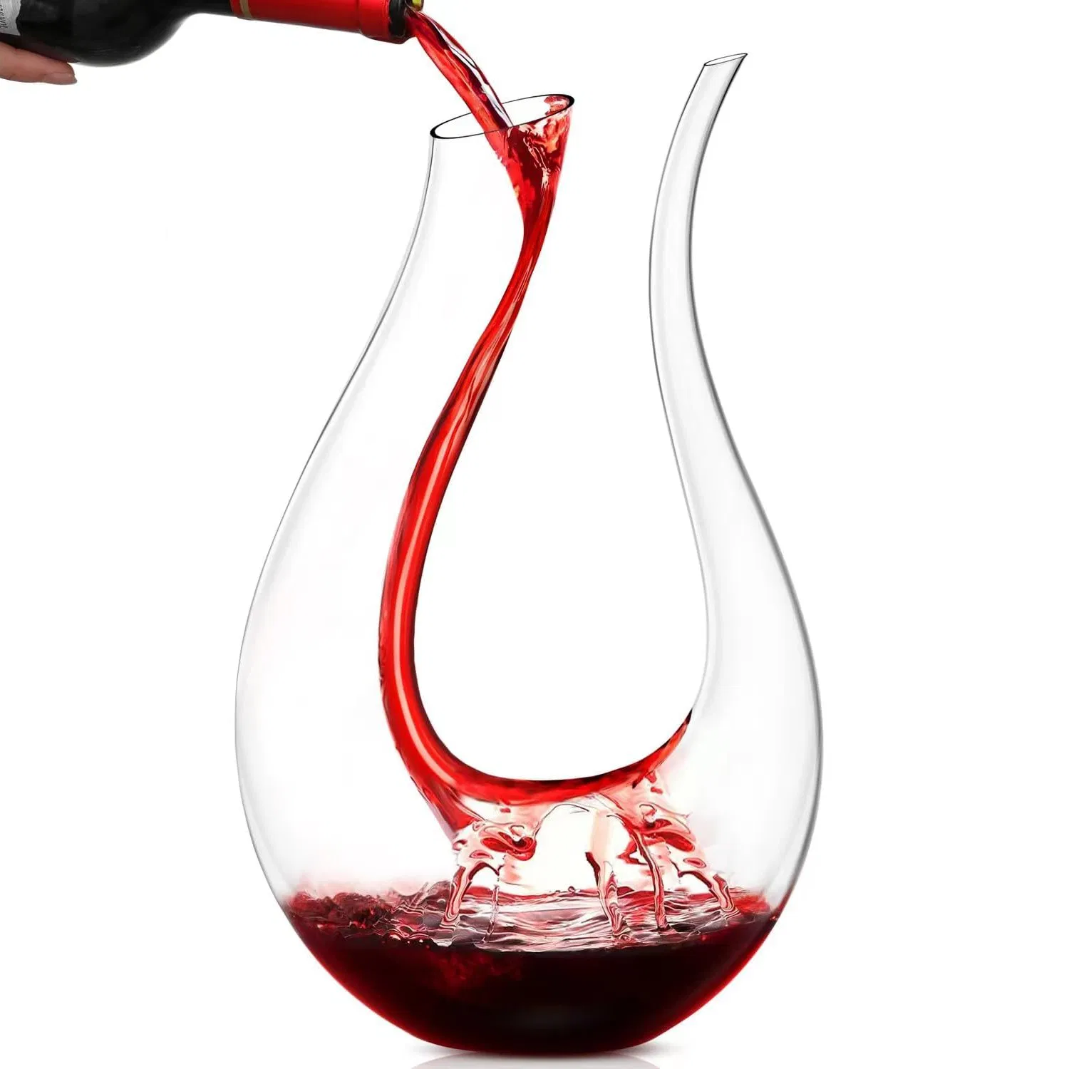 Slanted Spout Elegant Design Wide Base Transparent High Transparency Hand Blown Crystal Reb Wine Decanter Bottle for Bell'agio