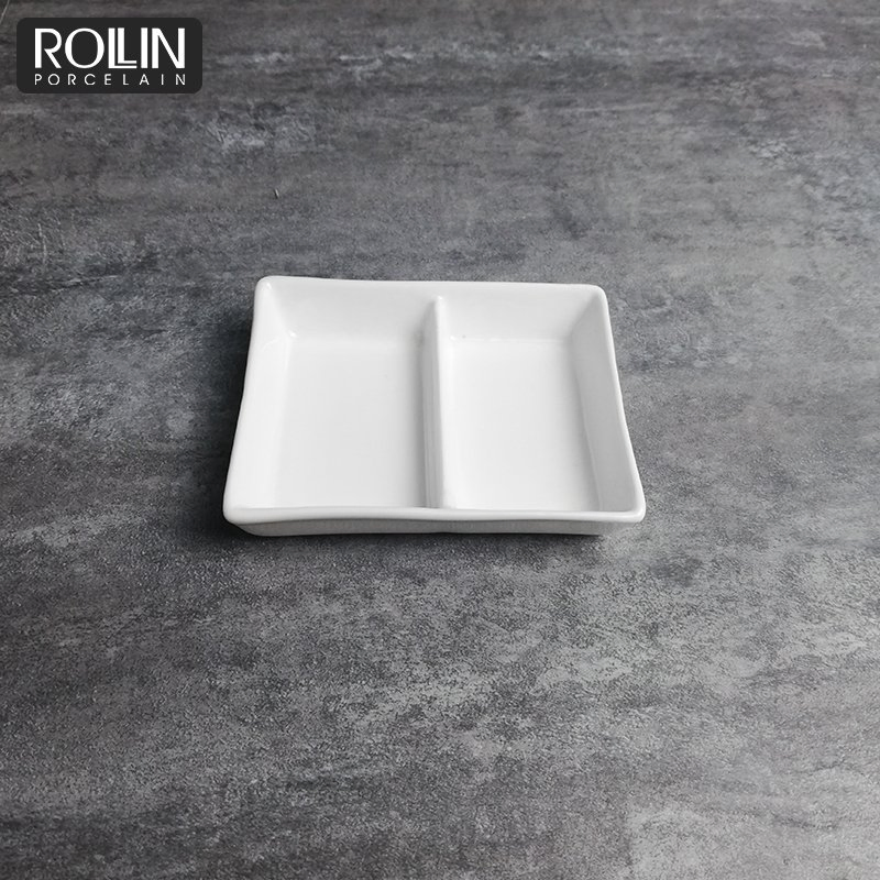 Hot Sale Porcelain Japanese Rectangular Divided Sauce Dish