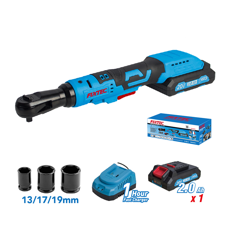 Fixtec 20V Cordless Power Tool Set Charger Batteries Household Ratcheting Wrench 3/8" Variable-Speed Ergonomics Ratchet Wrench Kit