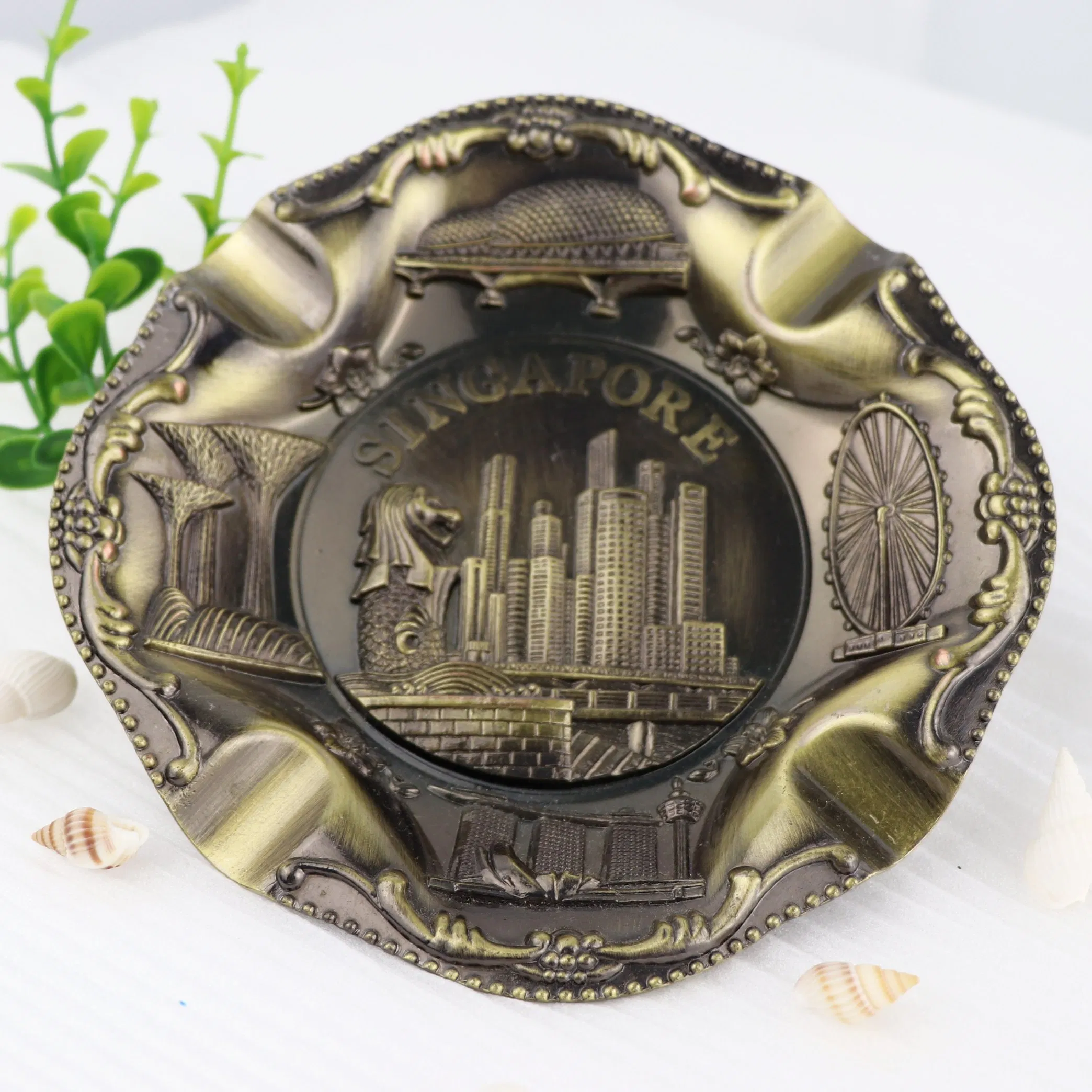Custom Your Own Logo Zinc Alloy Singapore Souvenir Tourist Gift Metal Cigar Pocket Ashtray