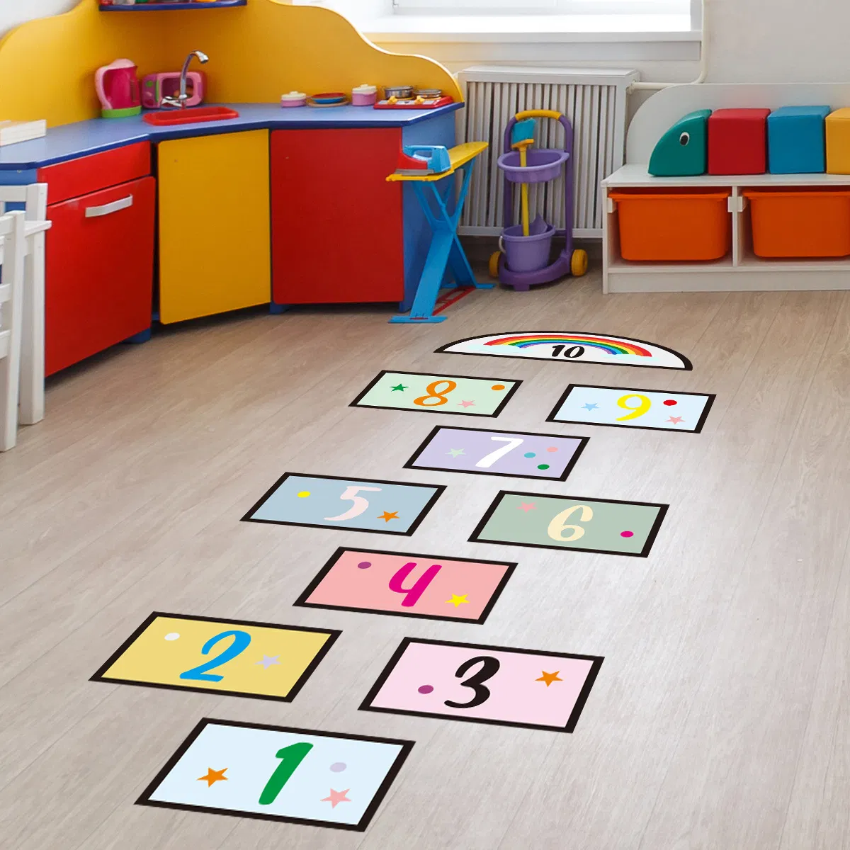 Digital Jump Grid Jump House Children′ S Game Creative Cartoon Wall Decal Sticker