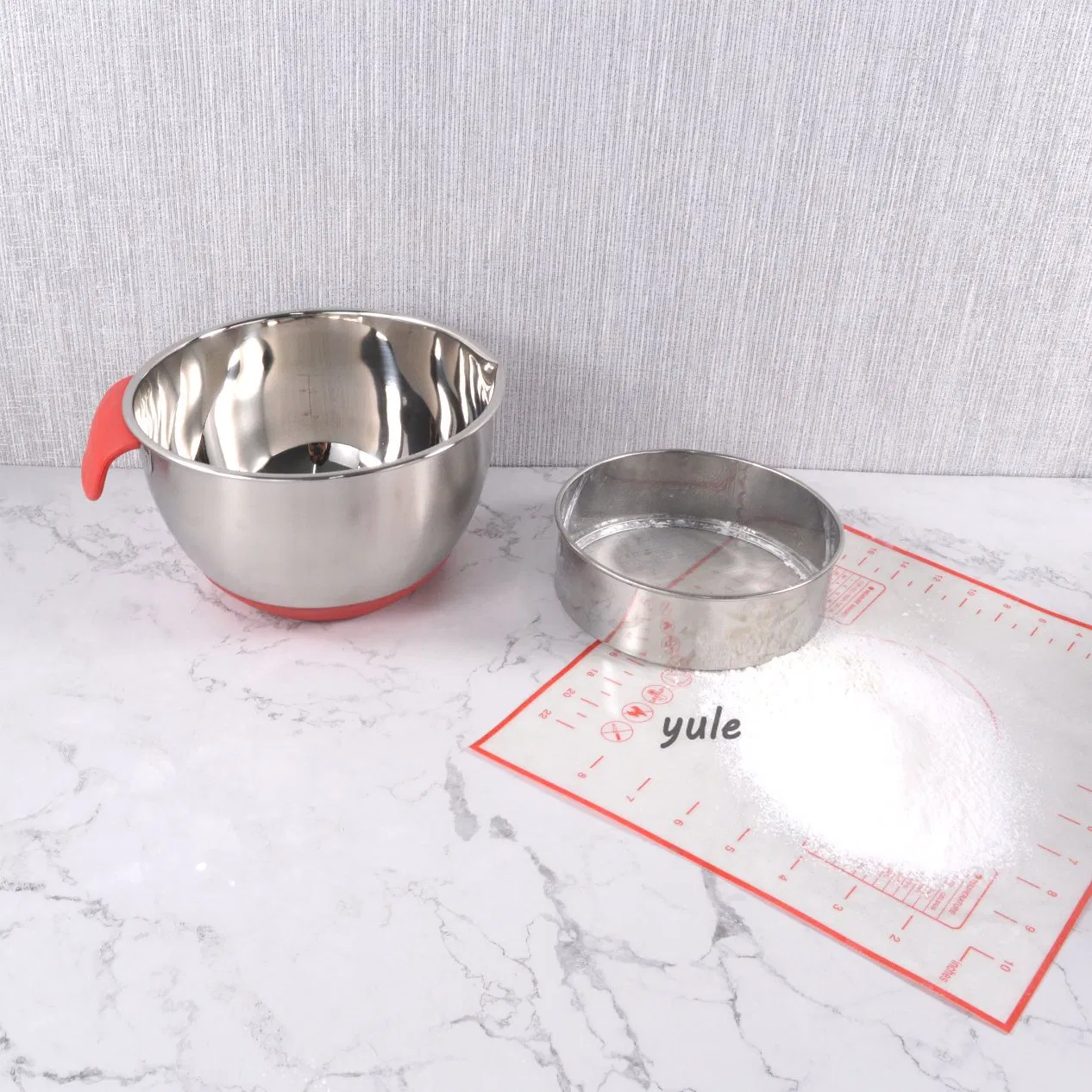Factory Wholesales Long Handle Stainless Steel Salad Mixing Bowl with Grater Lid