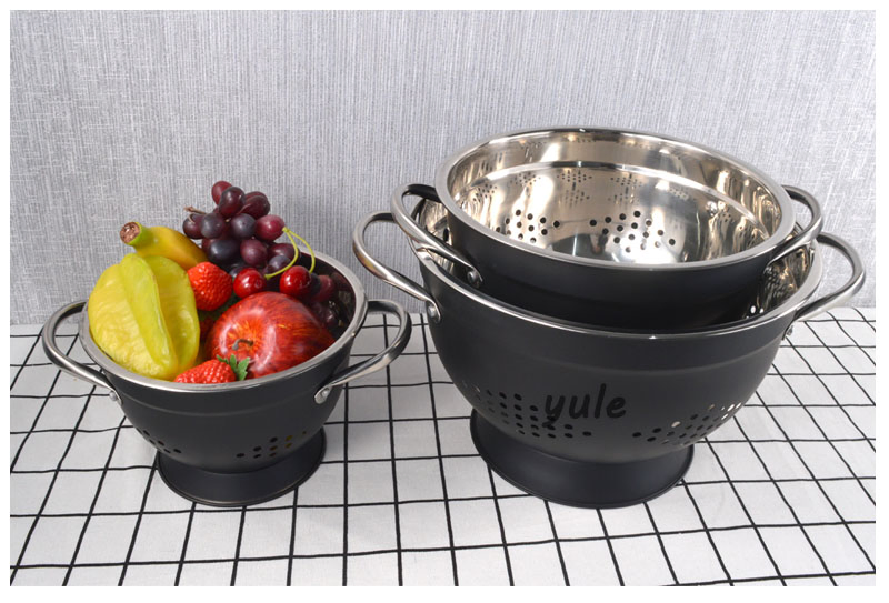 Creating Colorful Painting Kitchenware with Foot Base Food Grade Material Vegetable Fruit Colander Stainless Steel Multifunctional Kitchenware