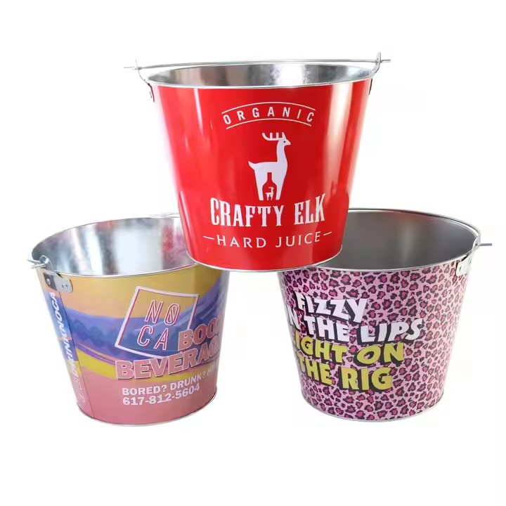 Wholesale 5L Round Galvanized Metal Tin Ice Bucket for 6 Bottles Beer