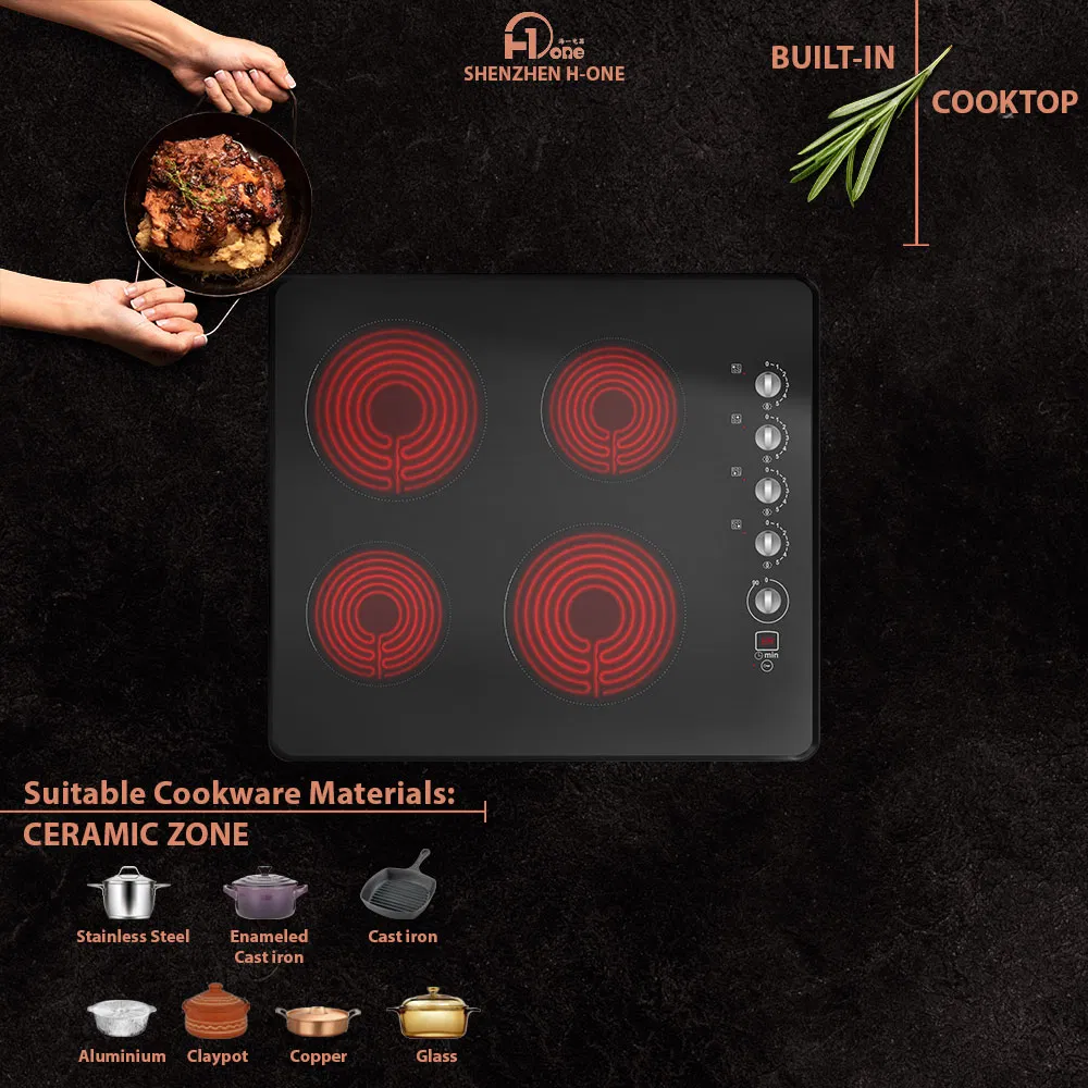 600mm Built-in 4 Zone Ceramic Cooker with Knob Control