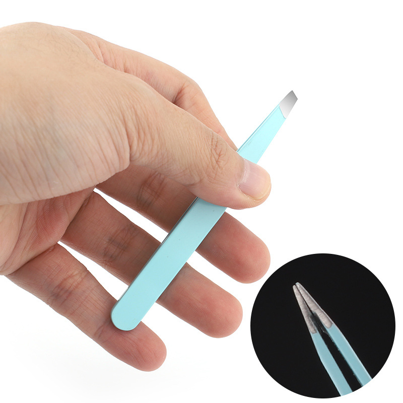 Stainless Steel Slanted Tweezers Eyebrow Clip Tight Color False Eyelashes Tool