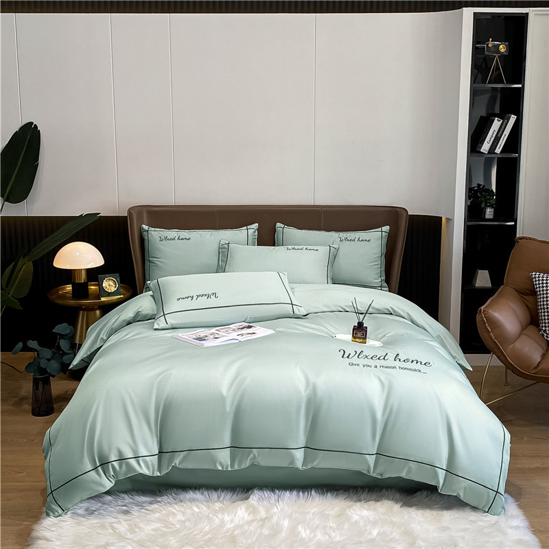 Plain Embroidered Supima Cotton Bedding Set Hotel Home Textile