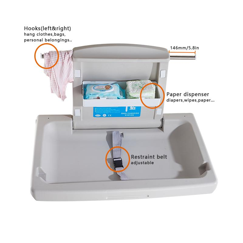Modun Hot Sell Surface Mount HDPE Horizontal Diaper Change Table Baby Changing Unit Station