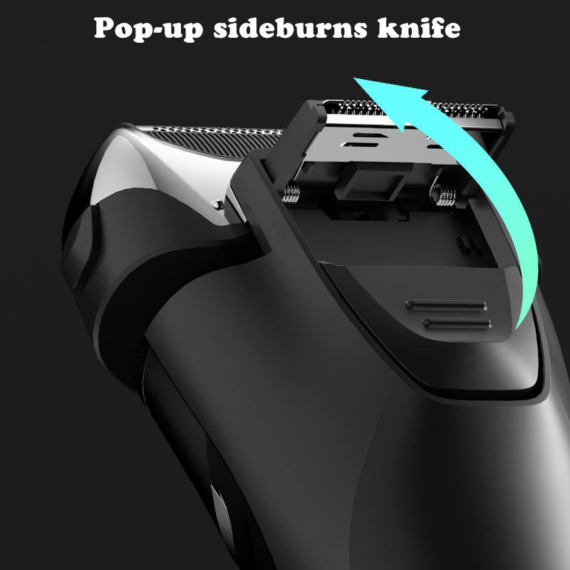 Waterproof Intelligent Digital Display Rechargeable Three-Head Shaver Wet and Dry Dual-Use Face Beard Ear Shaver