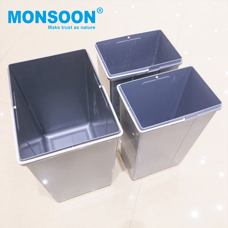 Kitchen Home Cleaning Tools Plastic Dustbin Indoor Three Square Waste Container Under Mount Cabinet Pull-out Garbage Trash Bin