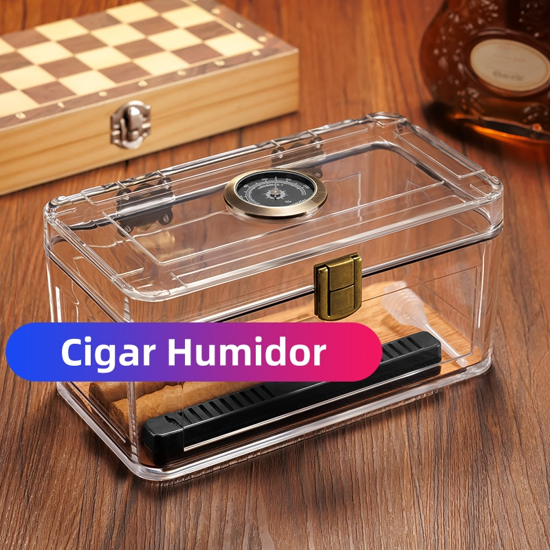High Quality Transparent Acrylic Lock Cigar Humidors