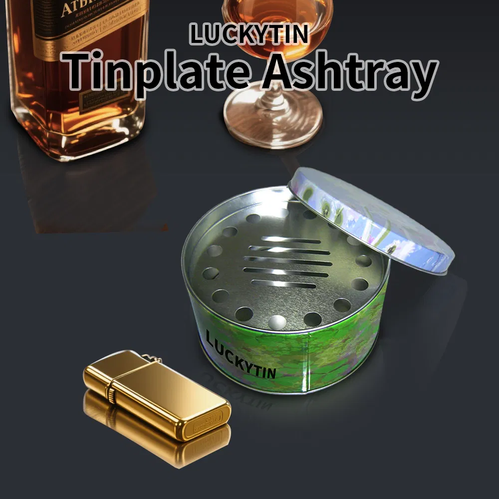 Wholesale Custom Tinplate Desktop Organizer Round Shape Metal Multi Functional Tray Standing Tin Ashtray for Car with Logo