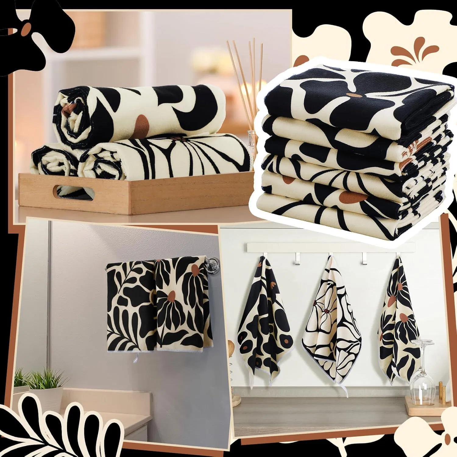 Charming Kitchen Towels with Decorative Herbs and Wildflowers