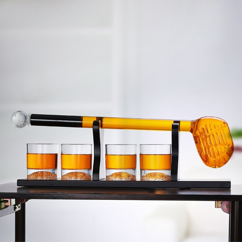 Golf Club Whiskey Decanter and 4 Liquor Glasses - Decanter & Glass Set