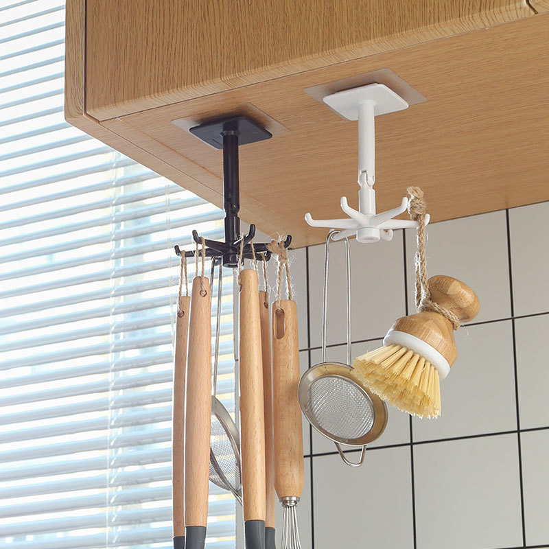 Organizing Miscellaneous Items Flexible Foldable No-Drill Wall-Mounted Rotating 6-Hook Hanger