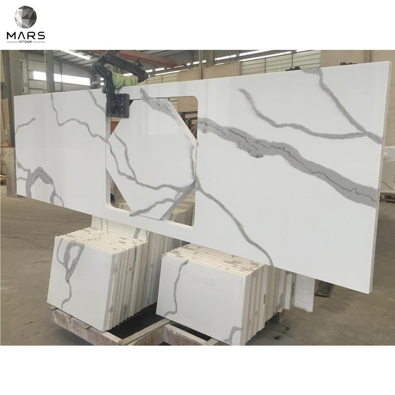 Solid Surface White Grain Engineered 20mm Thick Calacatta Quartz Stone Slab for Bar Vanity Kitchen Decoration Panel