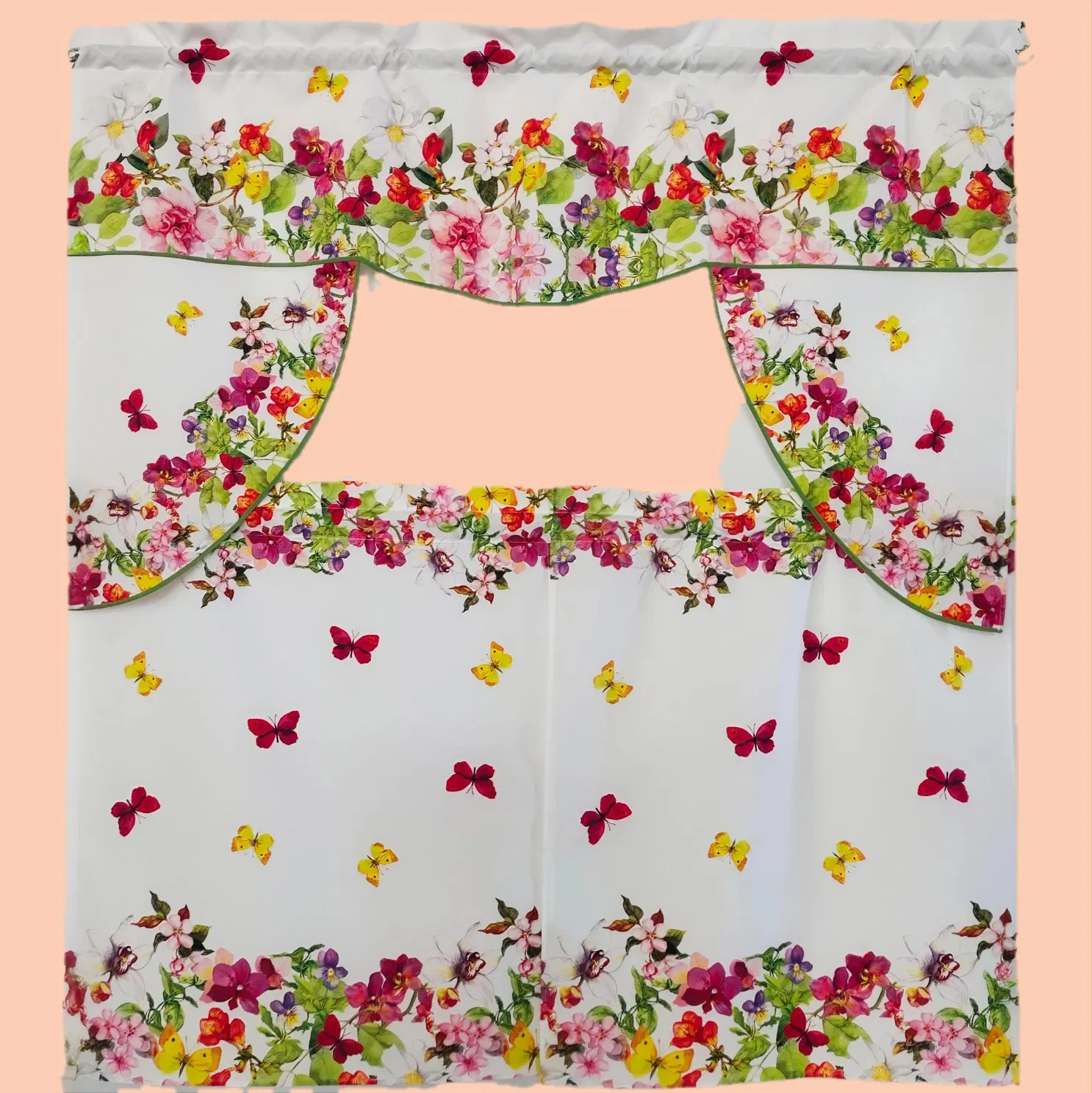 Colorful Daffodil and Colorful Butterfly Digital Printing Kitchen Curtain