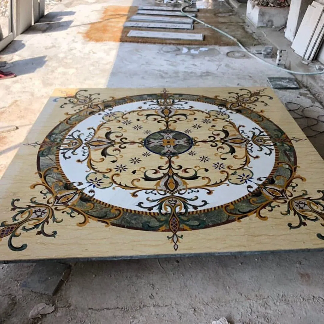Custom Engineering Marble Inlay Flooring Design Waterjet Medallion Mural Pattern Floor Tile