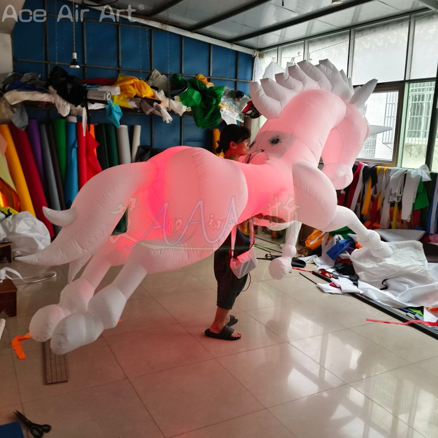 Parade Performance White Inflatable Unicorn Costume Decoration with LED for Festive Displays