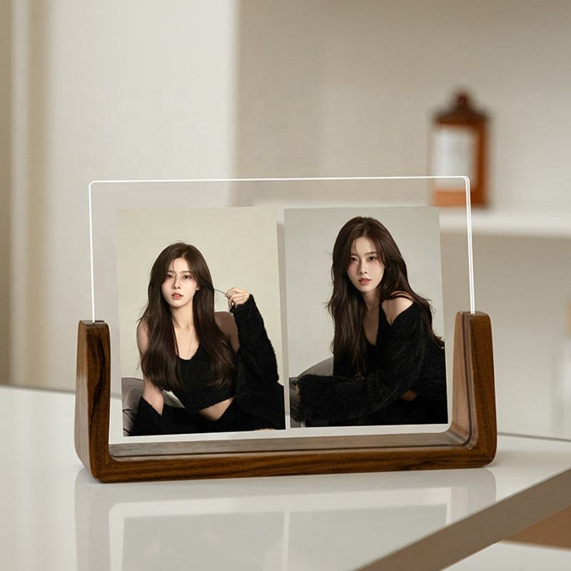 Wholesale Wood U Shaped Acrylic Clear Frame A5 A6 B5 B6 Desktop Acrylic Photo Wood Base Picture Frame