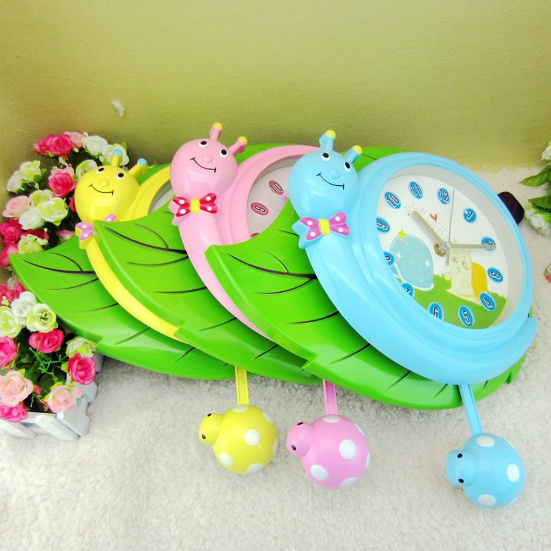 OEM&ODM Kids Plastic Cartoon Snail Big Leaf Wall Clock Multiple Styles Can Choose Decorative Children Room Wall Clocks