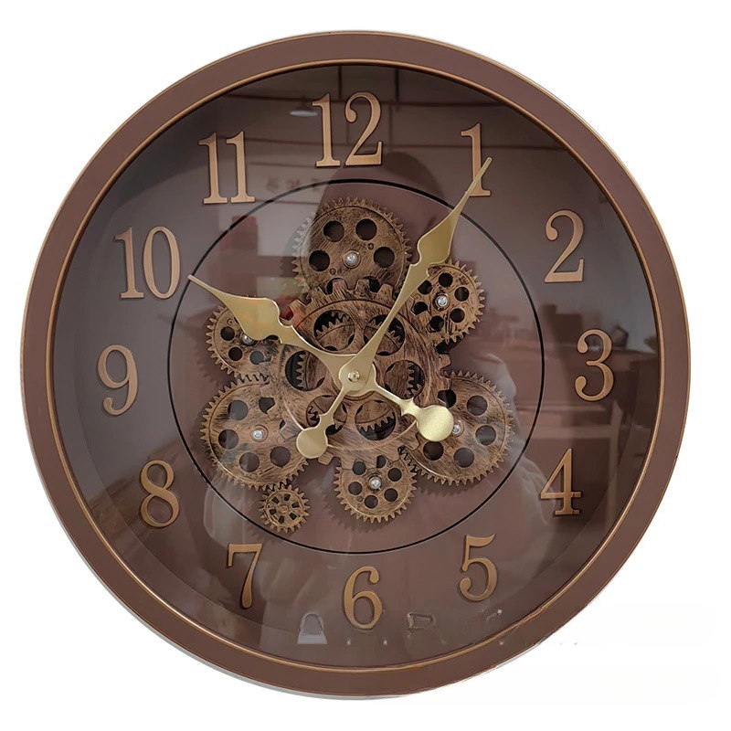 Plastic Round Wall Clock with Vintage Gears Unique Mechanical Design