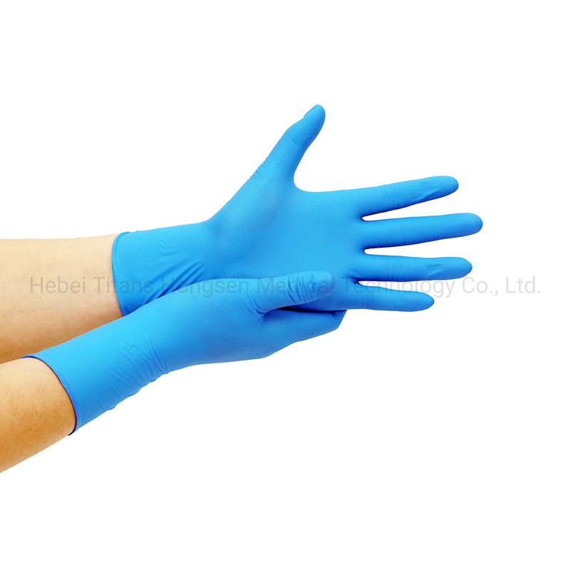 China Cheaper Waterproof Blue Powder Free Thick Durable High Elastic Food-Grade Industrial Manufacturing Nitrile Gloves