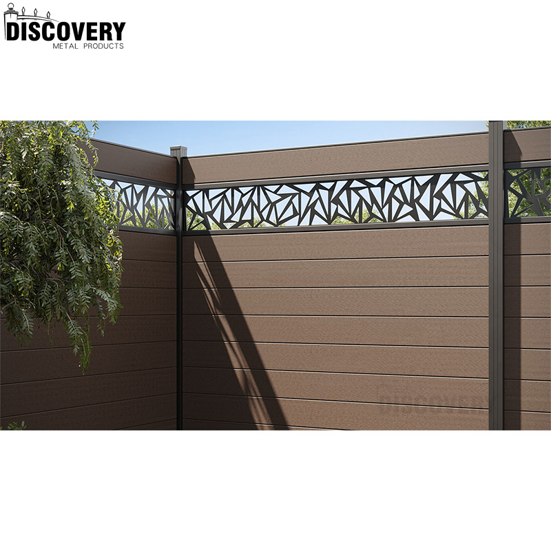 Outdoor Terrace Waterproof Wood Grain Texture Waterproof Easy Installation Wood Plastic Composite WPC Garden Fence with Aluminum Post and Hardware