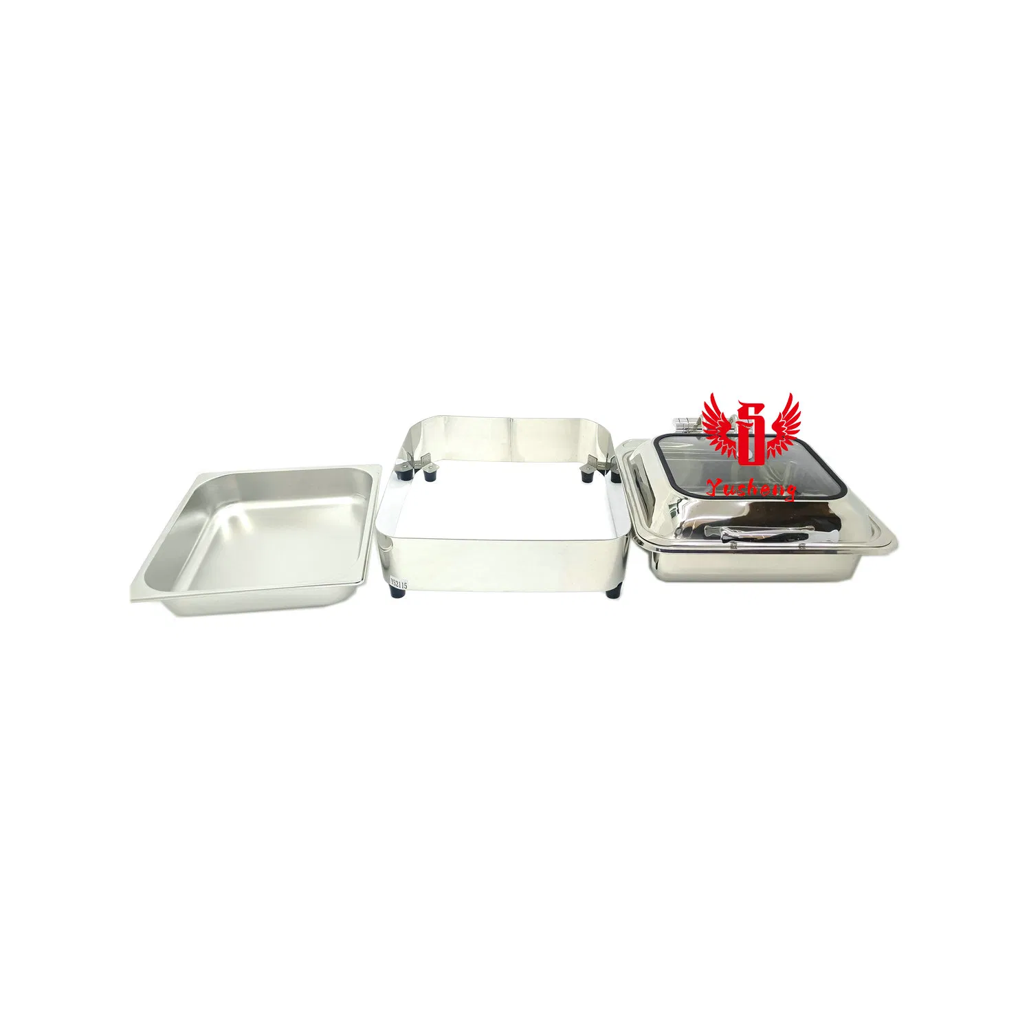 Removable Lid Square Enveloping Hydraulic Stainless Steel Polished Finish Chafing Dish Set
