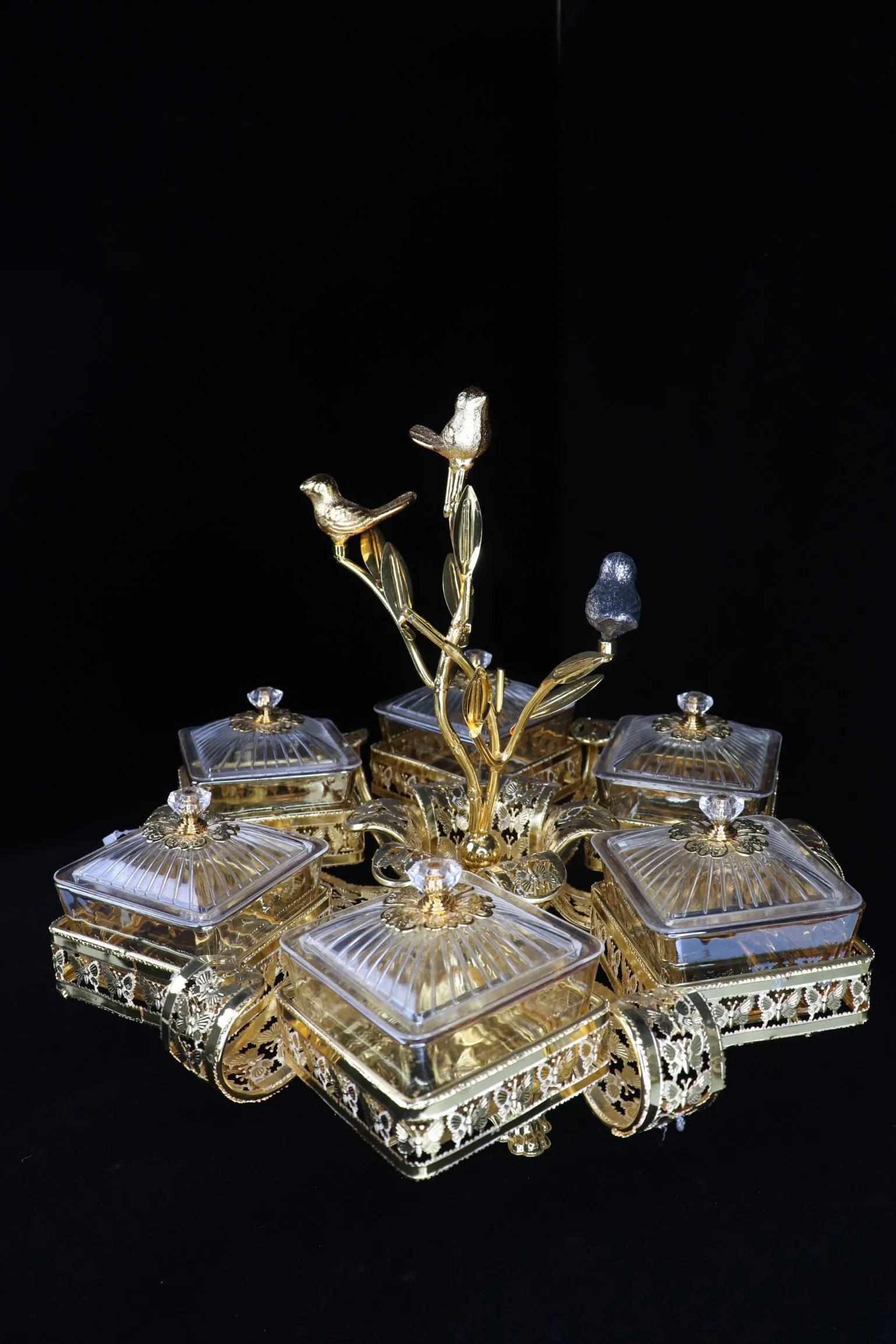 Luxury Home Decor Set, Featuring 6 Jars and a Gold-Plated Iron Candy Bowl