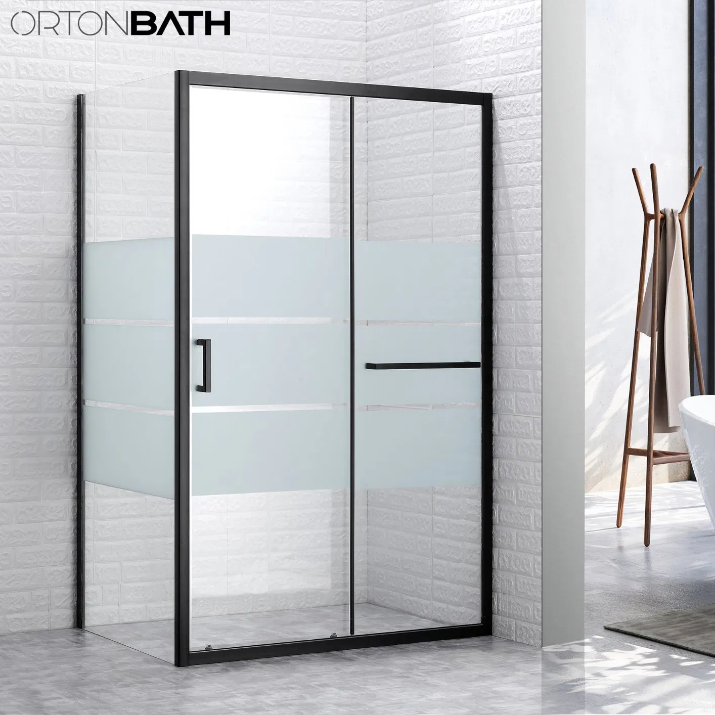 Ortonbath Cheap Frameless Rectangular Pivot Corner Two Side Simple Bathroom Tempered Shower Door Room Cubicle Cabin Glass Shower Enclosure