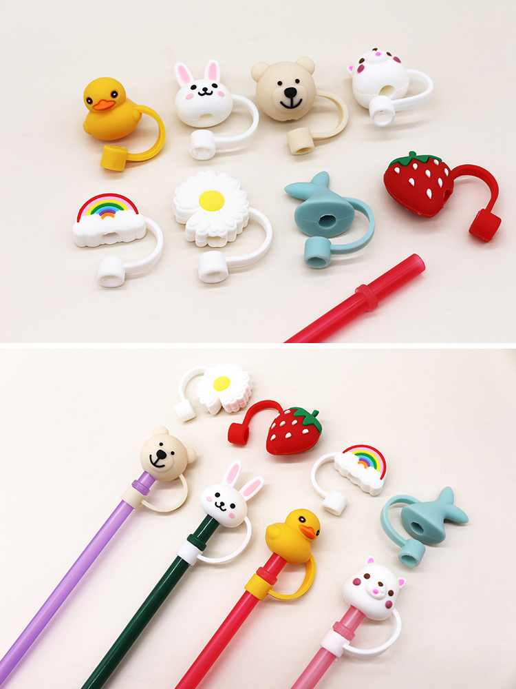 Cute Animals Straw Cover Reusable PVC Silicone Straw Toppers Silicone Drinking Straws Cover
