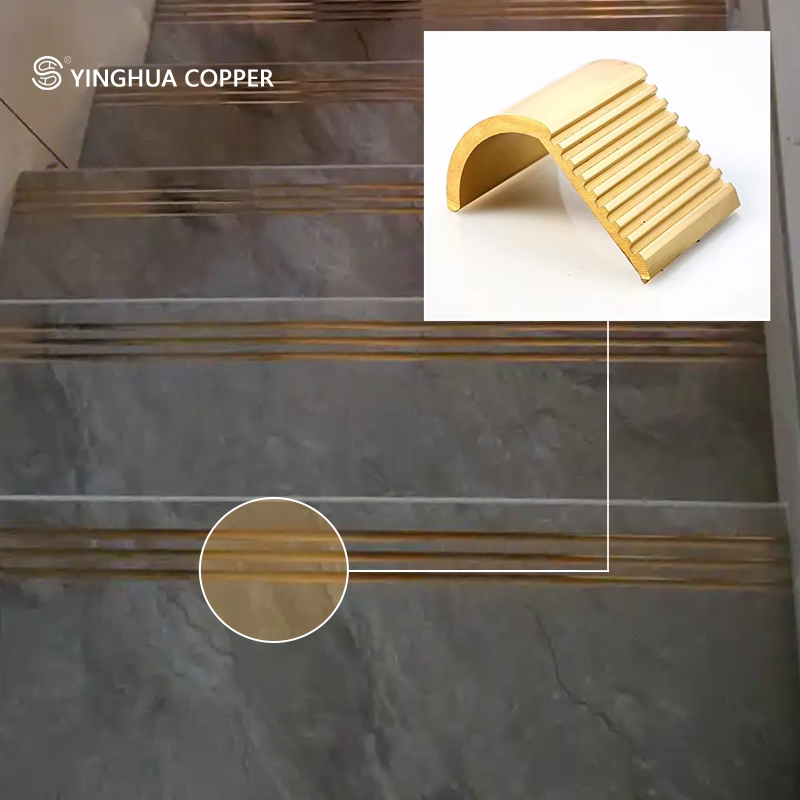 Premium Brass Stair Treads with Decorative Inlaid Strips