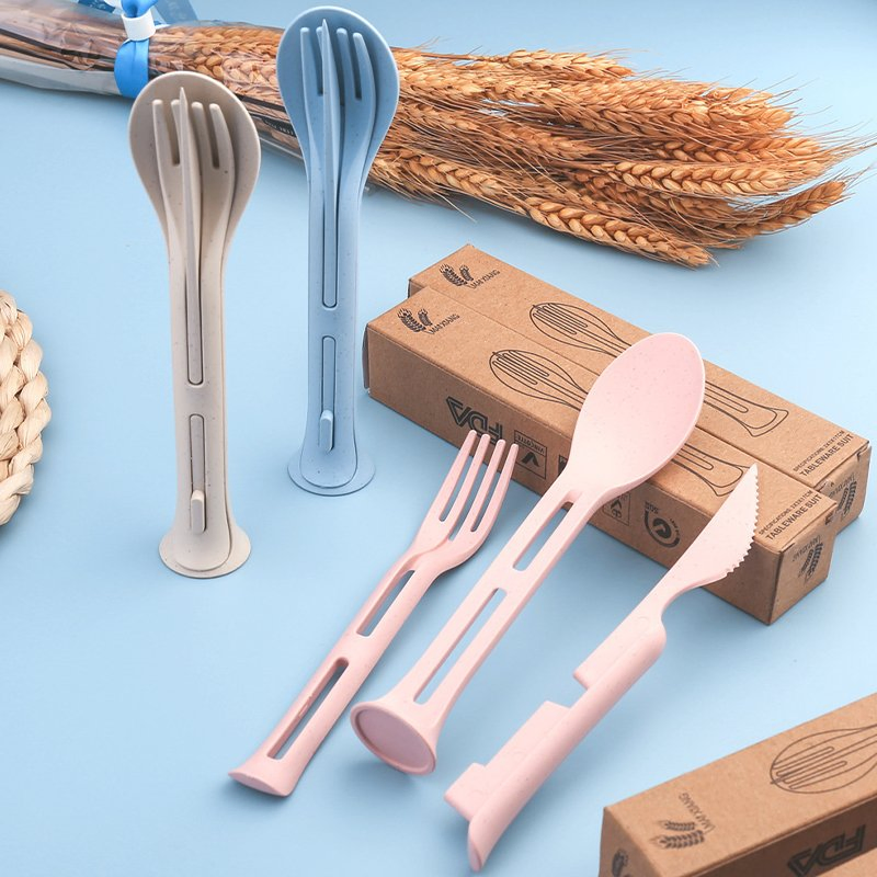 Nordic Style Wheat Element Cutlery 3-in-1 Portable Children's Plastic Cutlery Knife