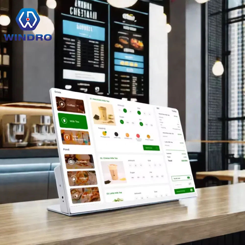 Windro 21.5 24 27'' L-Type Design Multi Points Touch Screen Tablet Food Menu Ads Table-Top Digital Display for Coffee Shop Restaurant
