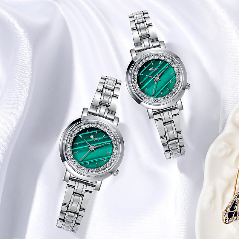 Quartz Movement Watch Ins Retro Style Women's Wrist Steel Small Green Watch