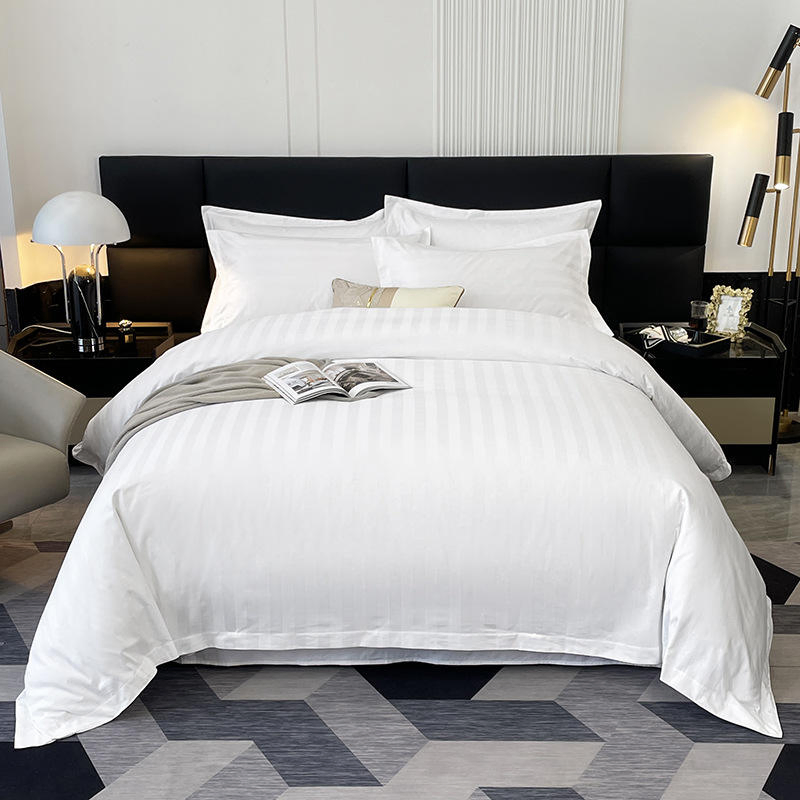 Luxury Hotel Collection 300tc 3cm Stripe White Hotel Bed Sheet Set